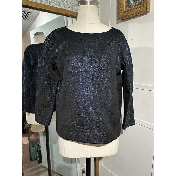 LAFAYETTE 148 NEW YORK Blue Shimmer 3/4 Sleeve Blouse Top - Picture 7 of 7